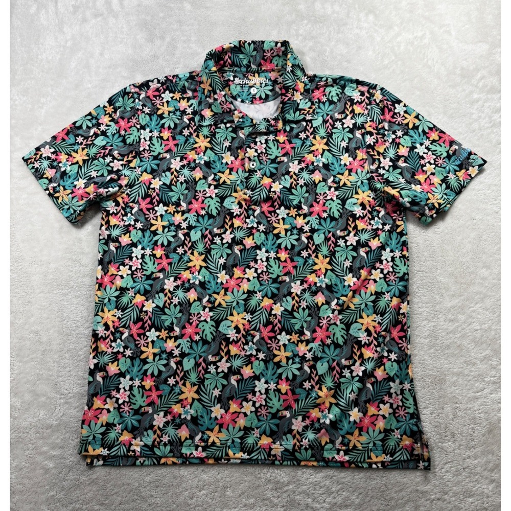 Chubbies Mens The Weekend Has Arrived Tropical Toucan Floral Polo Shirt Small